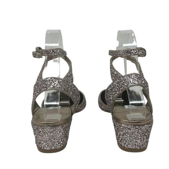 Jimmy Choo Glitter Vicky Glitter Low Block Heel Pumps Champagne Gold 7 - Picture 7 of 8